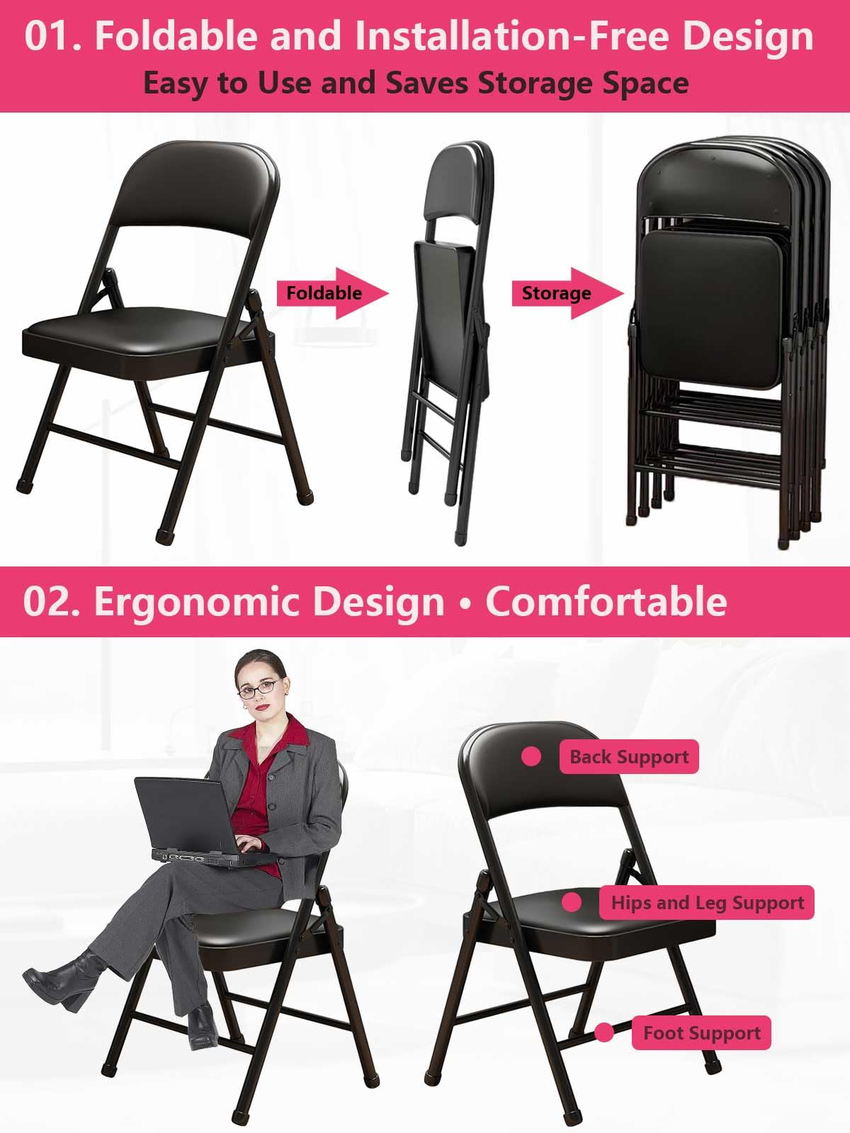 KAOCHA folding chair with no-assembly setup for quick, portable seating.