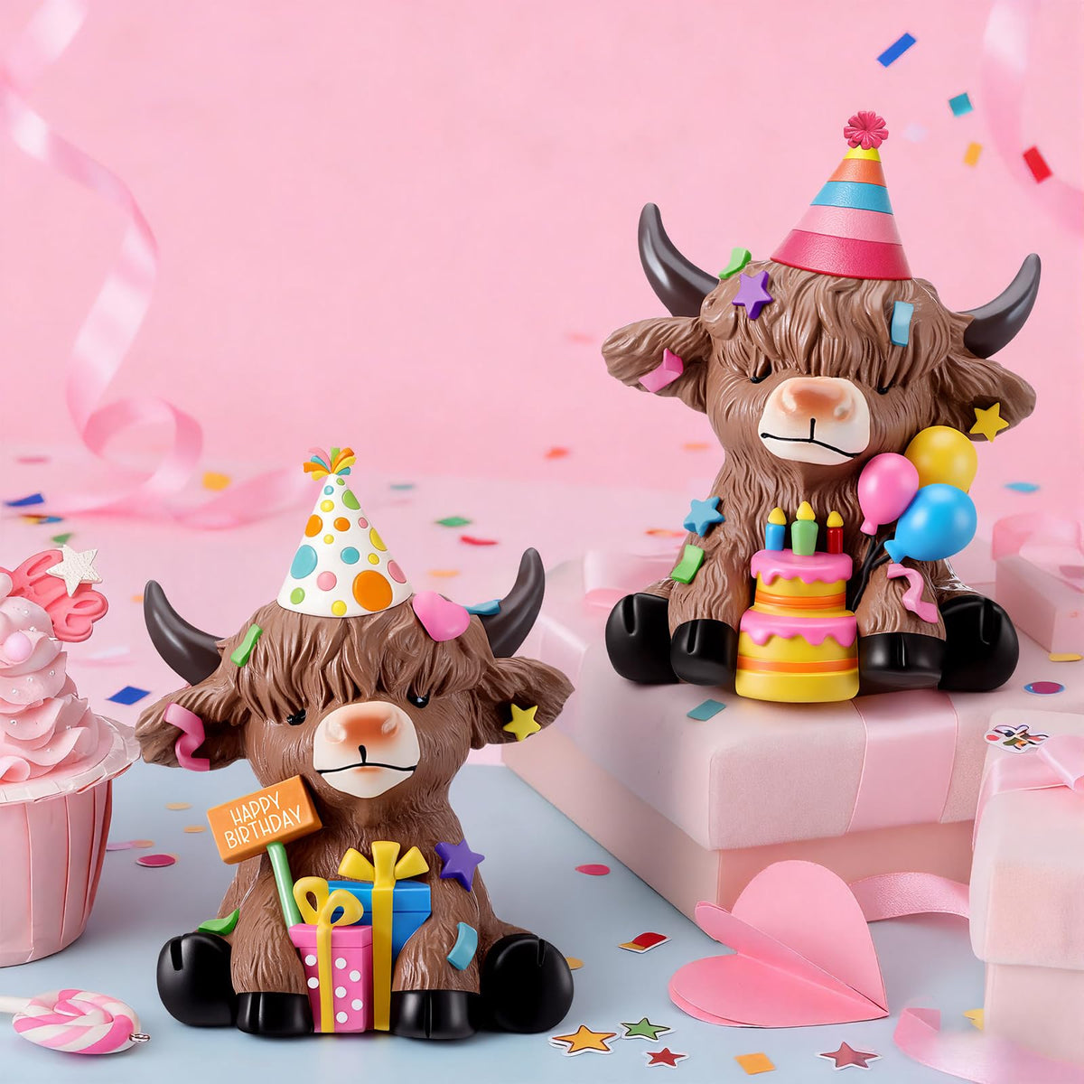 Karenhi farmhouse table decor featuring Highland cow figurines