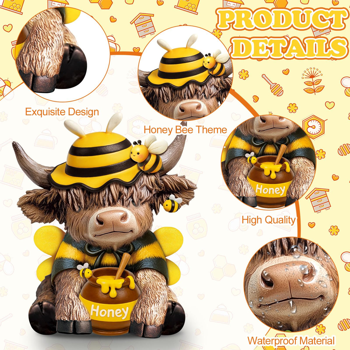 Karenhi resin Highland cow statuette highlights durable texture for lasting rustic accents