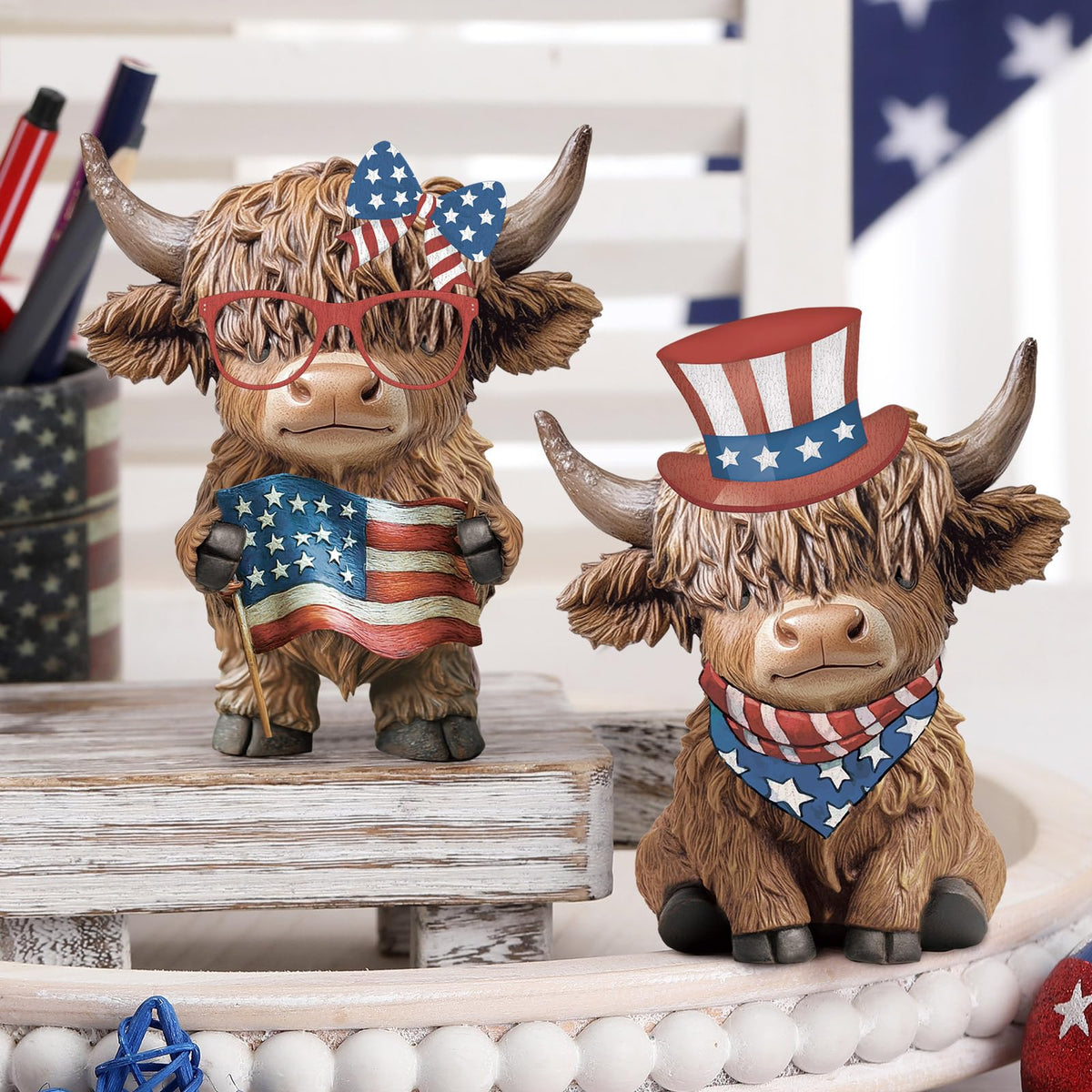 Karenhi indoor-outdoor Highland cow decor perfect for farmhouse style tables