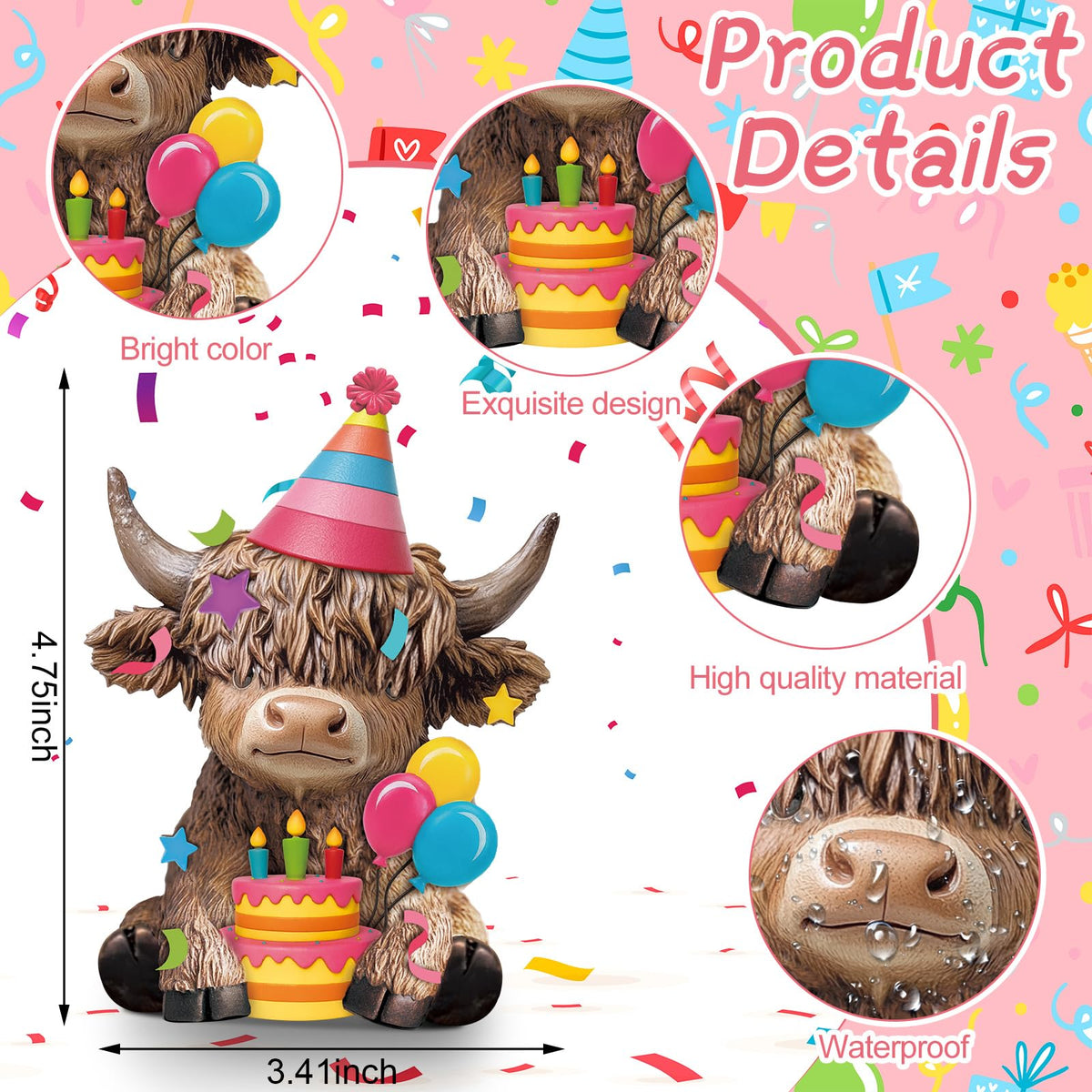 Karenhi resin Highland cow statue close-up showing handcrafted detail