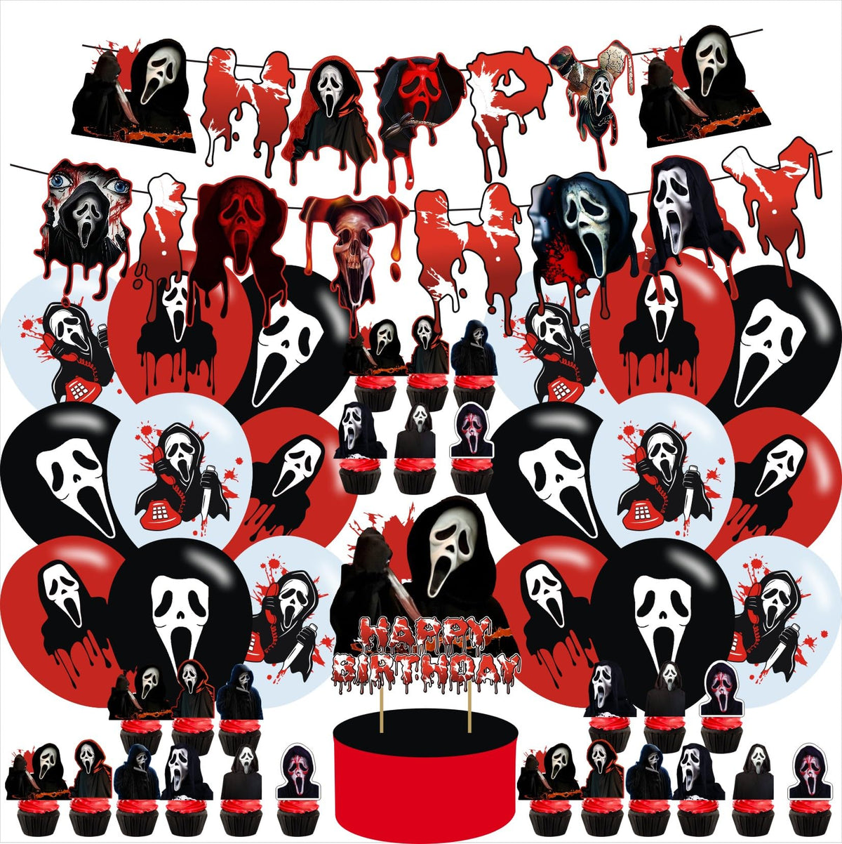 Karg Scream Birthday Backdrop with horror theme, vibrant décor for memorable party photos