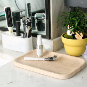 Karibiber marble tray decorative edge adding warmth and luxury to space.