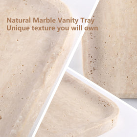 Karibiber marble tray on kitchen surface holding utensils and small items.