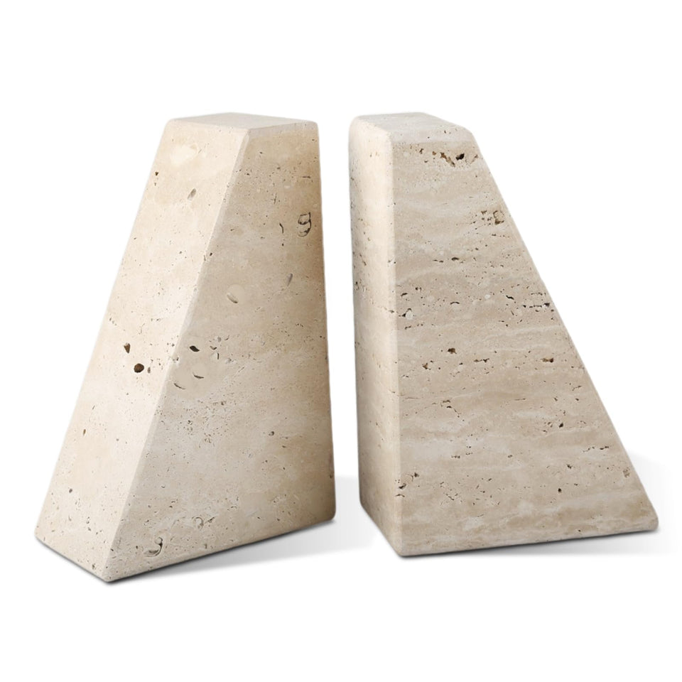 Karibiber travertine bookends support heavy books with Italian craftsmanship