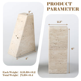 Karibiber travertine bookends feature non-slip pads to protect surfaces