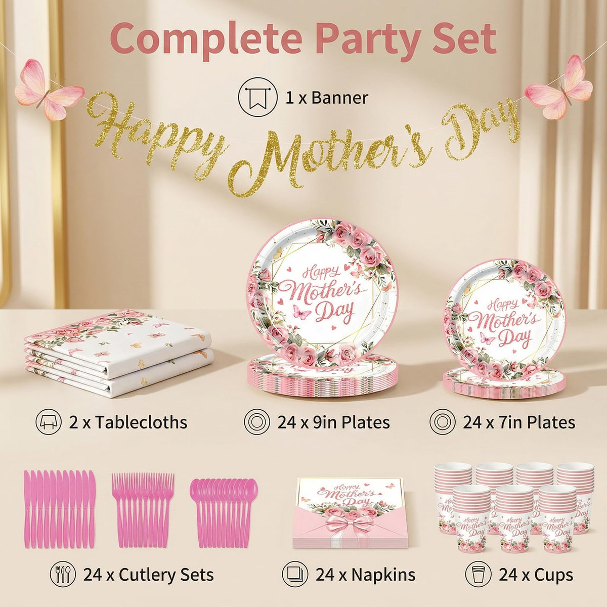 Karii Mother’s Day dinner plates in pink floral design for a coordinated table