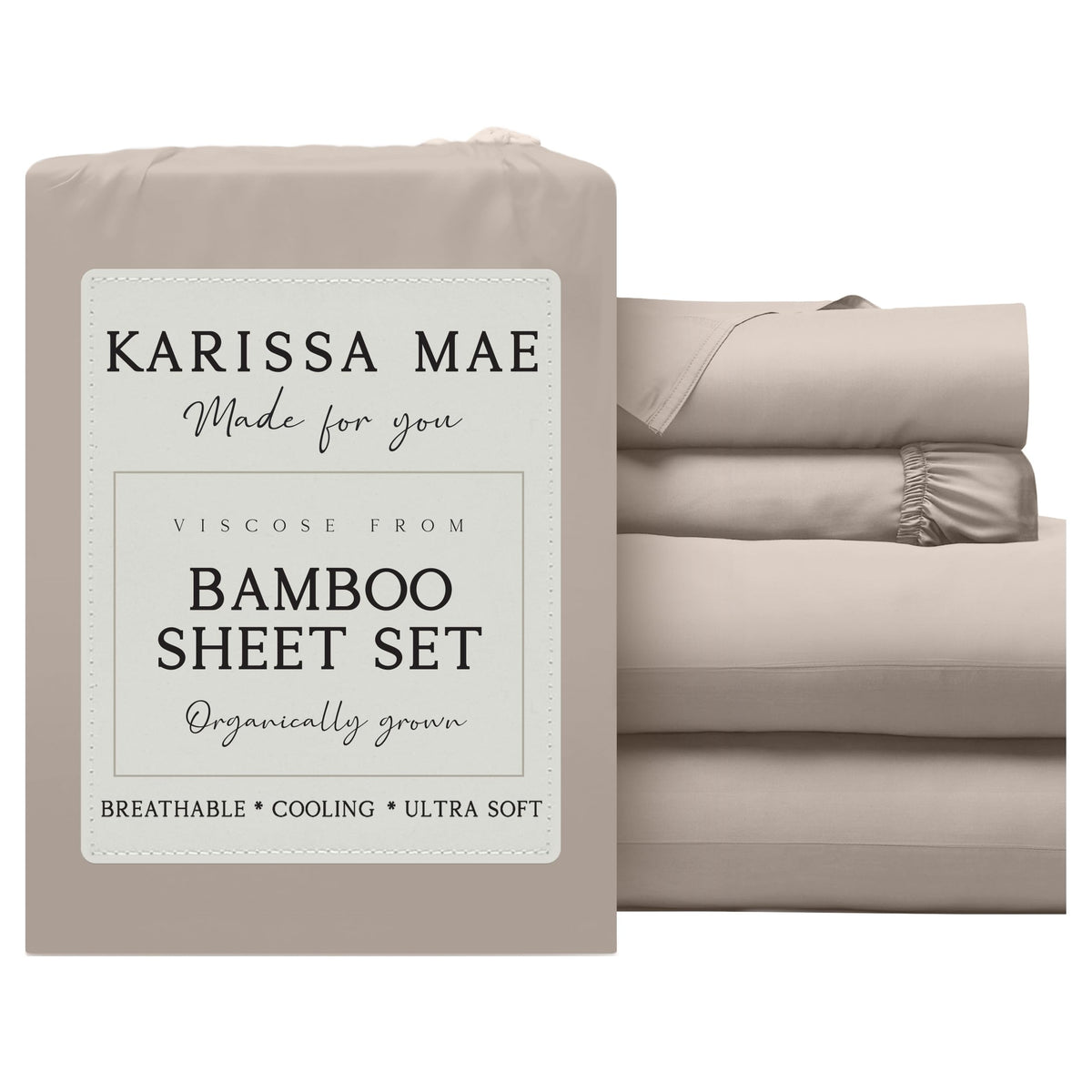 KARISSA MAE Pure Bamboo Sheet Set in Dune offers luxuriously soft king-size comfort