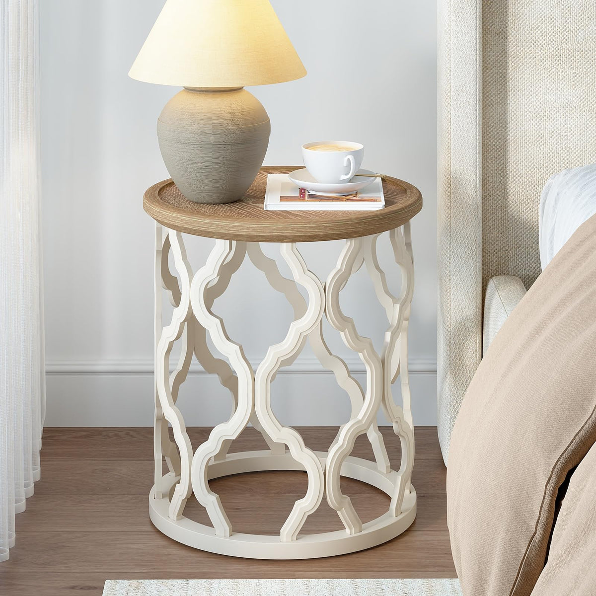 Karlott Farmhouse End Table cream beige finish complements any decor