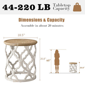 Karlott Farmhouse End Table curved motif frame base adds elegance