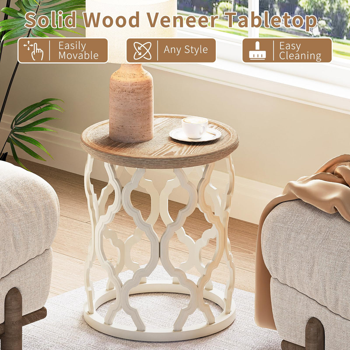 Karlott Farmhouse End Table distressed wood top texture and warmth