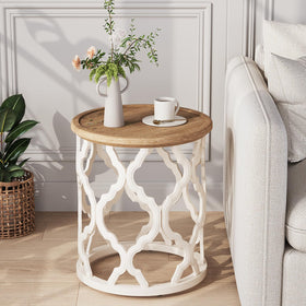 Karlott Farmhouse End Table tray-top with raised rim for secure use