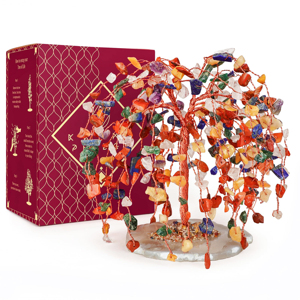 KARMAPLEDGE 7 Chakra Tree on crystal base promotes grounding energy in any room.