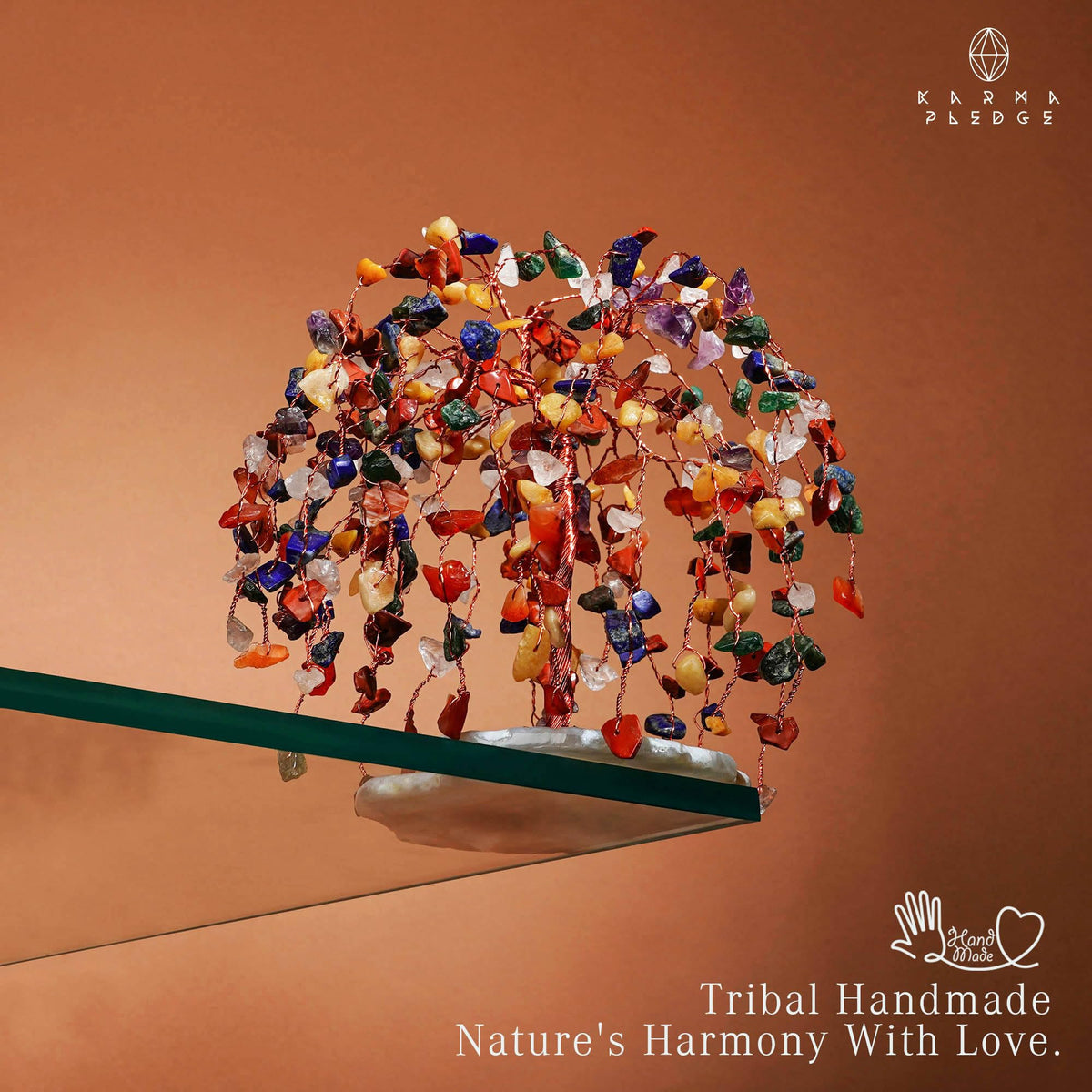 KARMAPLEDGE 7 Chakra Tree gift-packaging scene suggests ready-to-gift energy.