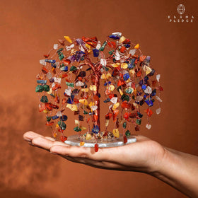 KARMAPLEDGE 7 Chakra Tree size reference on desk for office inspiration.