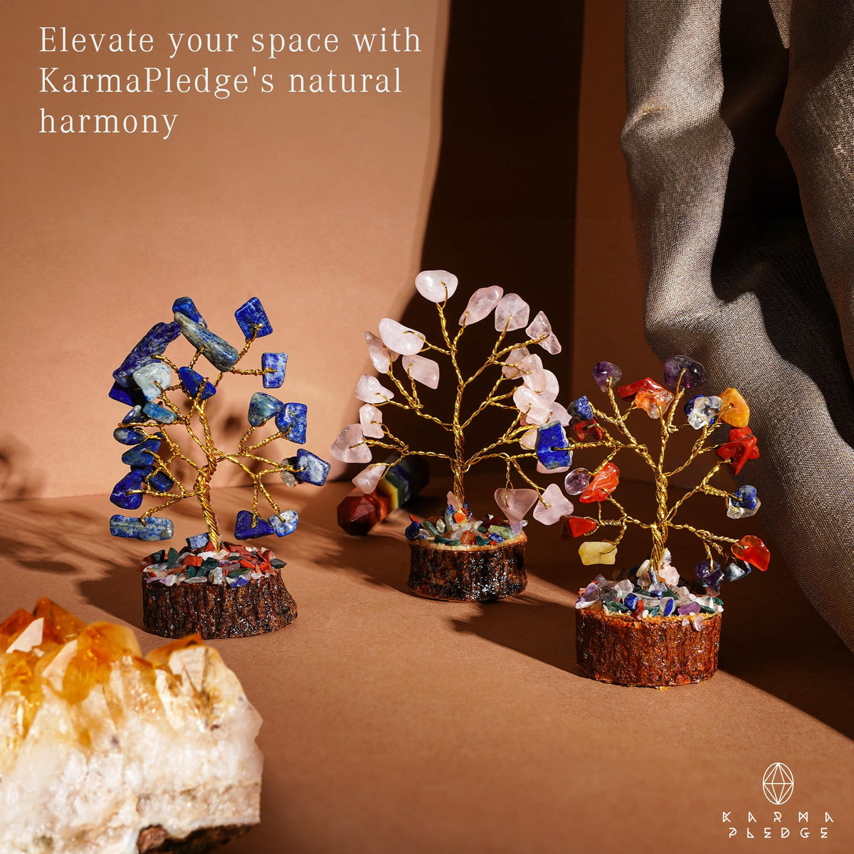 KARMAPLEDGE crystal tree with artisan note and premium packaging