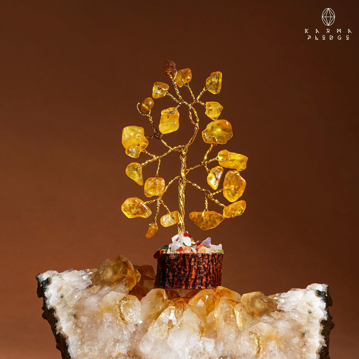KARMAPLEDGE crystal tree on wooden base for office desk decor and focus