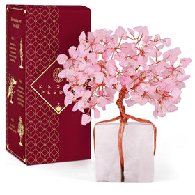 KARMAPLEDGE Rose Quartz Tree base adds serene decor and positive energy