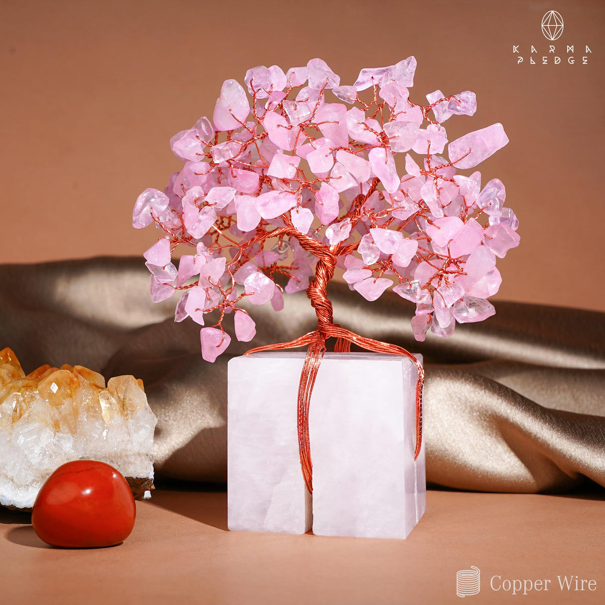 KARMAPLEDGE Rose Quartz Tree gift packaging emphasizes ready-to-gift presentation
