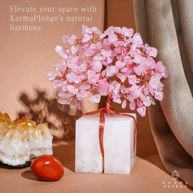 KARMAPLEDGE Rose Quartz Tree on shelf as stylish home or office focal point