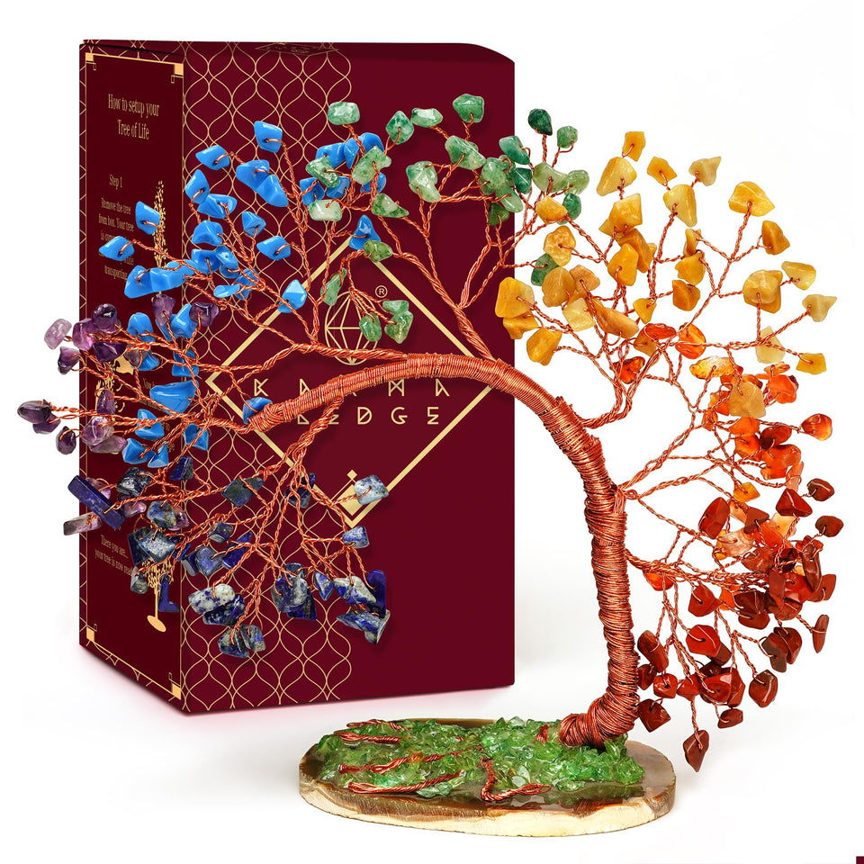 KARMAPLEDGE seven chakra tree base enhances balanced energy for home or office spaces.