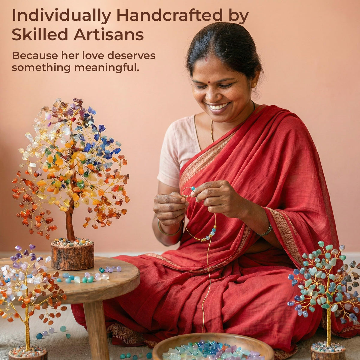 KARMAPLEDGE wooden-base tree decor anchors any desk with warm boho charm.