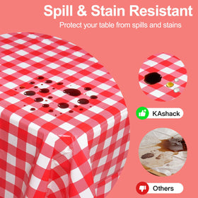 KAshack red gingham tablecloth secured by nano invisible stickers on outdoor tables.