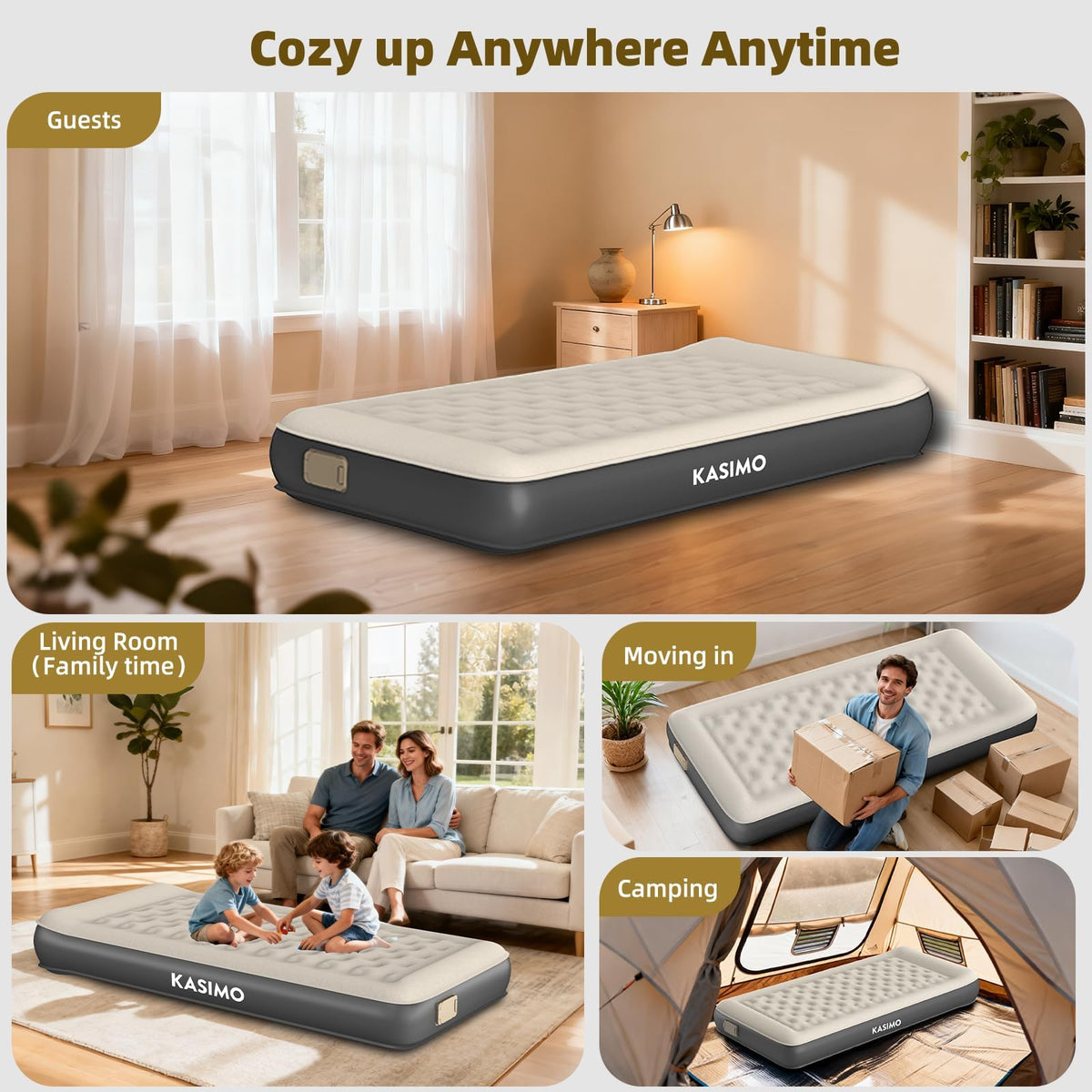KASIMO twin air mattress supports up to 550 lbs for durable use.