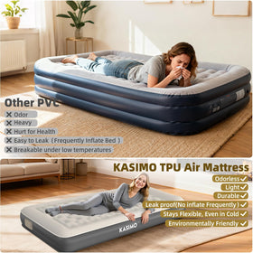 KASIMO twin air mattress built-in pillow enhances comfort for side sleepers.