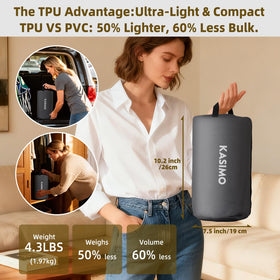 KASIMO twin air mattress weighs 4.3 lbs for travel and quick setup.