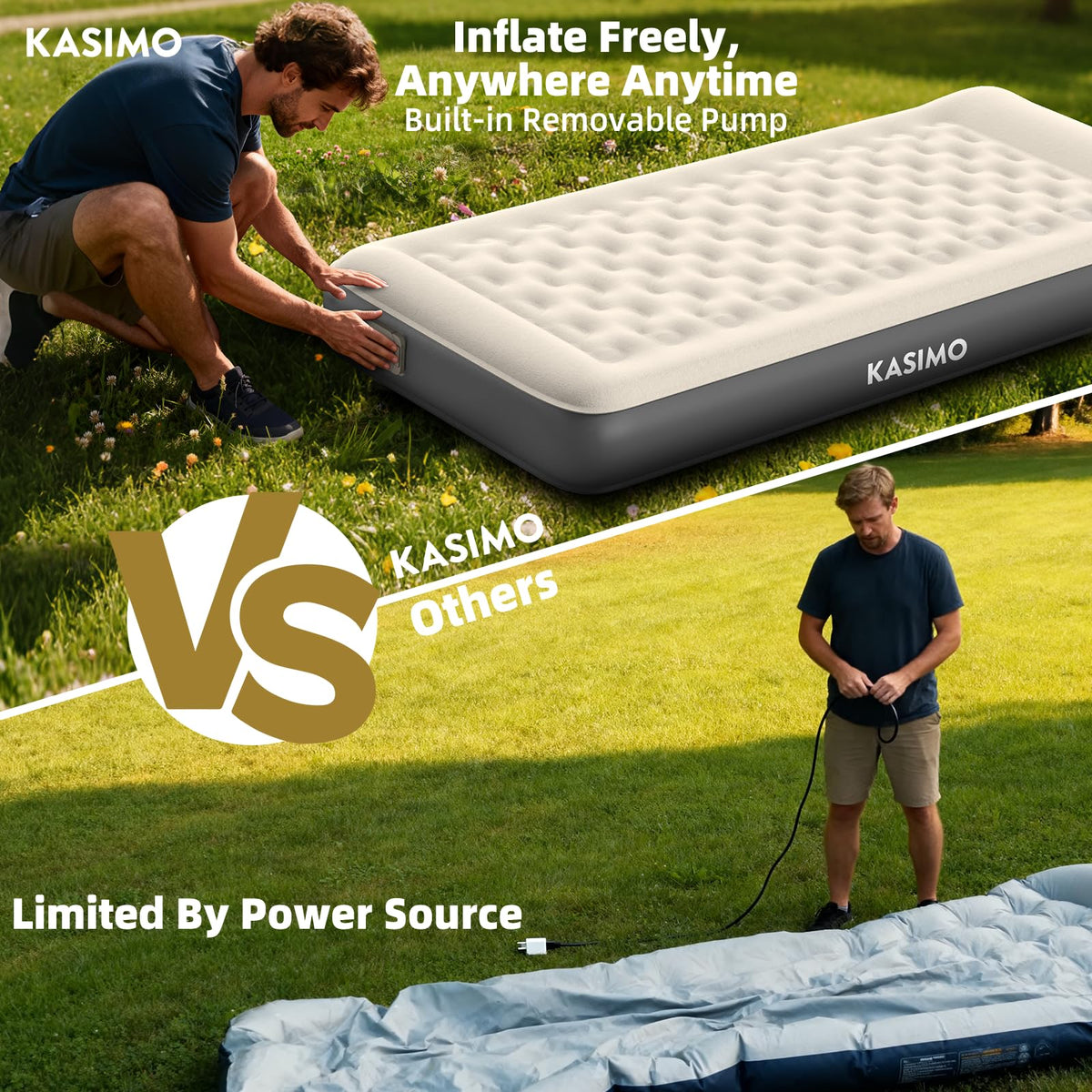 KASIMO twin air mattress no-slip surface stays flat for uninterrupted sleep.