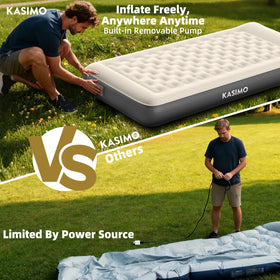 KASIMO twin air mattress no-slip surface stays flat for uninterrupted sleep.