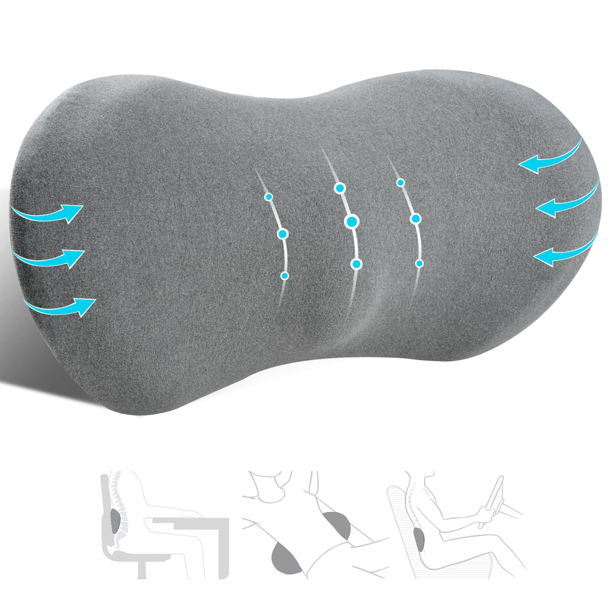 Kasney lumbar pillow close-up showing memory foam core for targeted lower back support