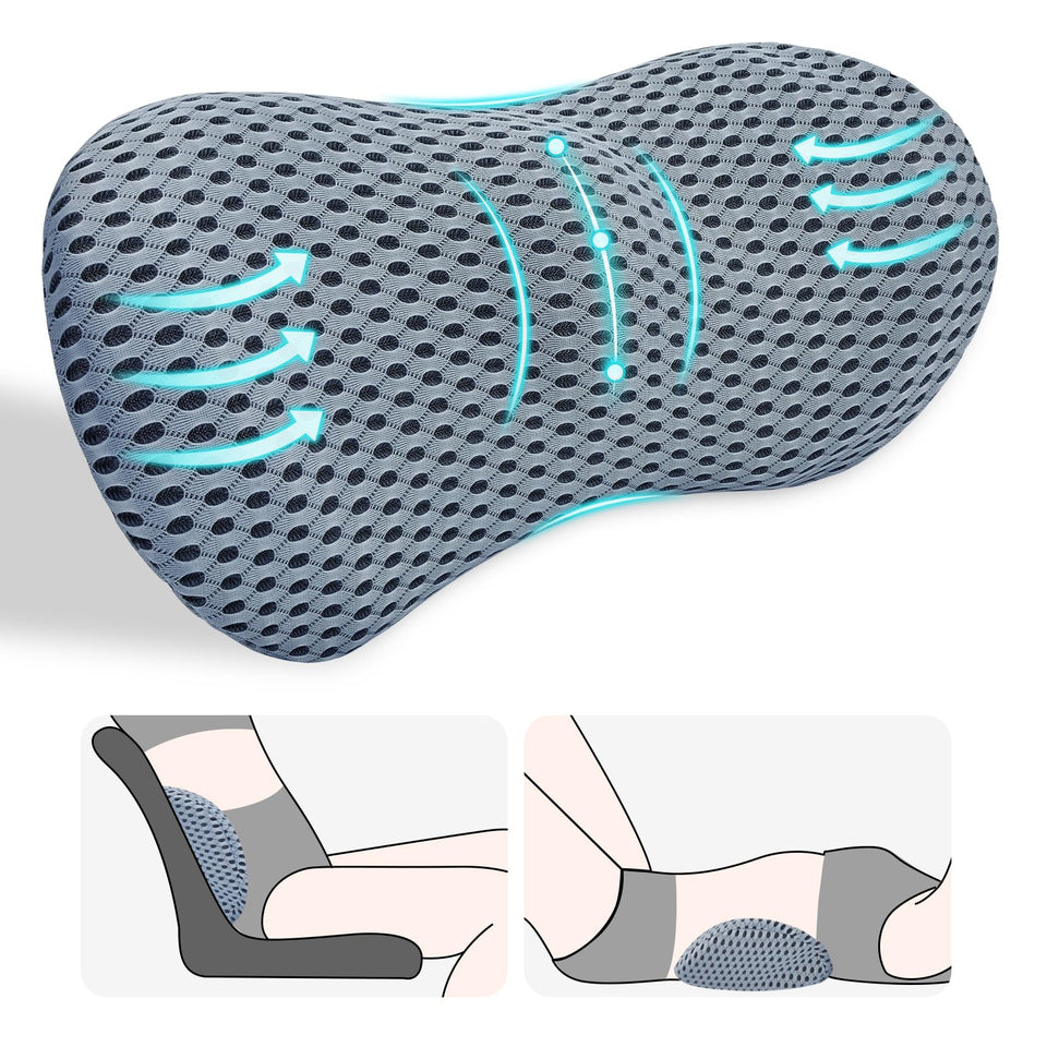 Kasney lumbar pillow with memory foam for targeted lower back support on chair or car.