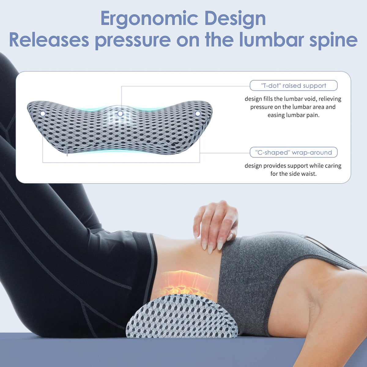 Kasney lumbar support pillow in car seat demonstrating travel comfort