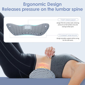 Kasney lumbar support pillow in car seat demonstrating travel comfort
