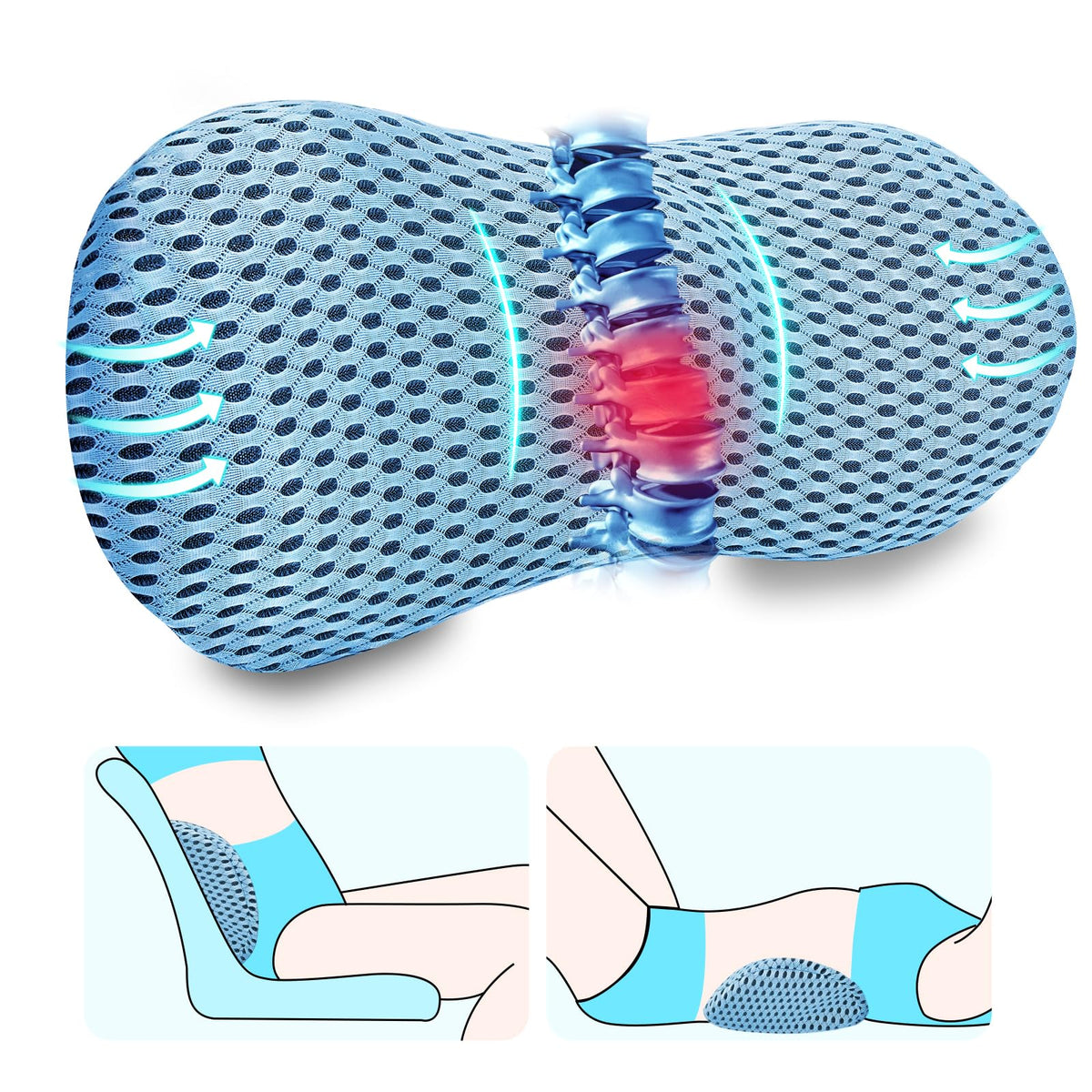 Kasney lumbar support pillow on office chair back improves posture during long workdays.