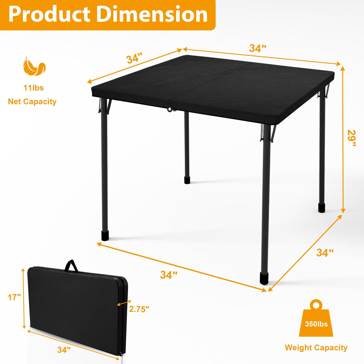 Kasunpul 34-inch folding table ready for outdoor use at picnic or camping.