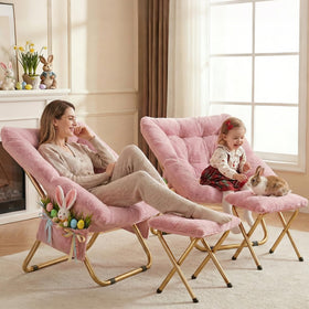Kasunpul Comfy Saucer Chair pink fluffy fabric close-up showing plush texture