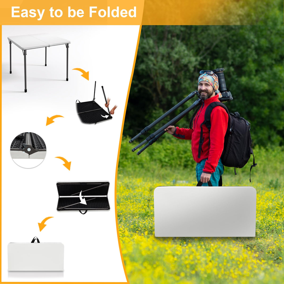 Kasunpul folding table ideal for camping and picnic setups.