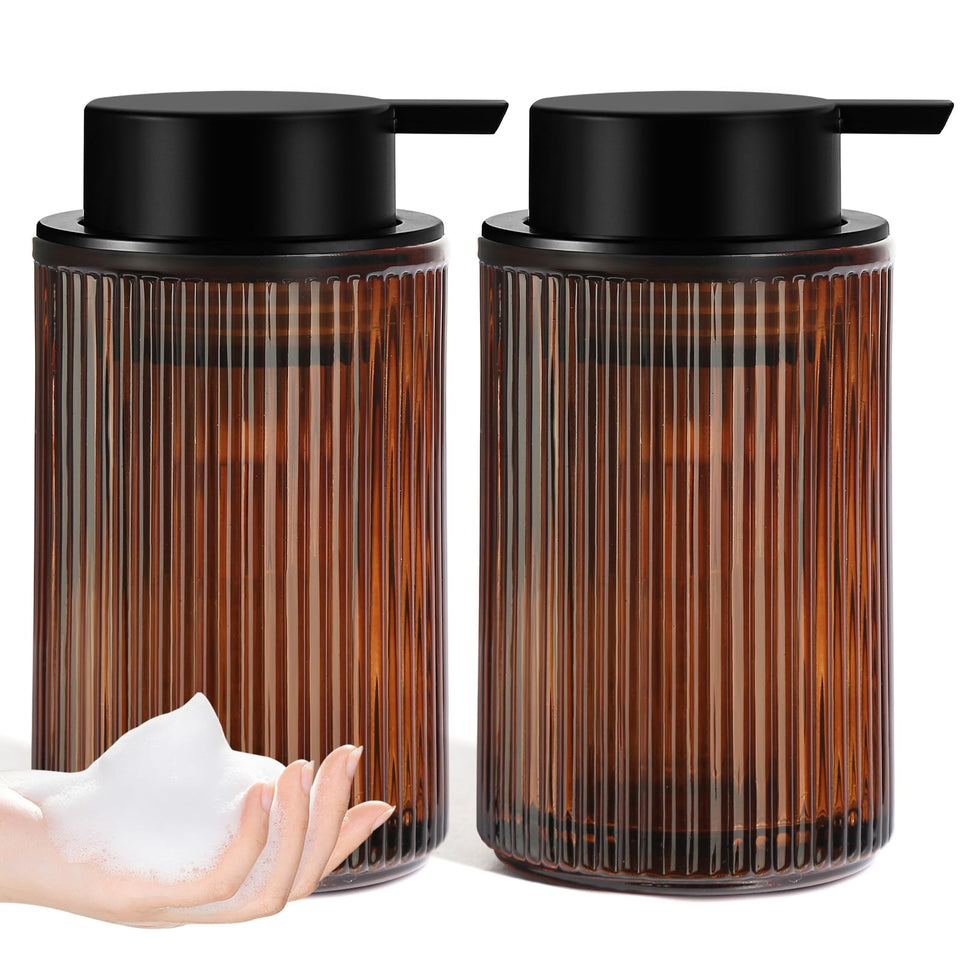 Kasunting amber glass foaming dispenser with ribbed design for stylish bathroom decor