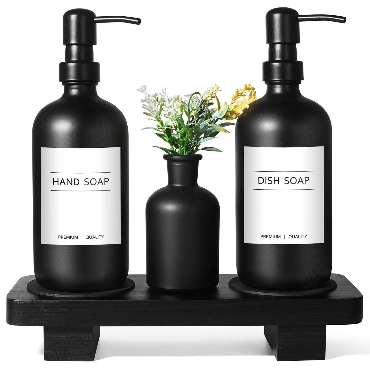 Kasunting dish soap dispenser set with tray, a sleek organizer for kitchen counters.