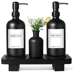 Kasunting dish soap dispenser set with tray, a sleek organizer for kitchen counters.