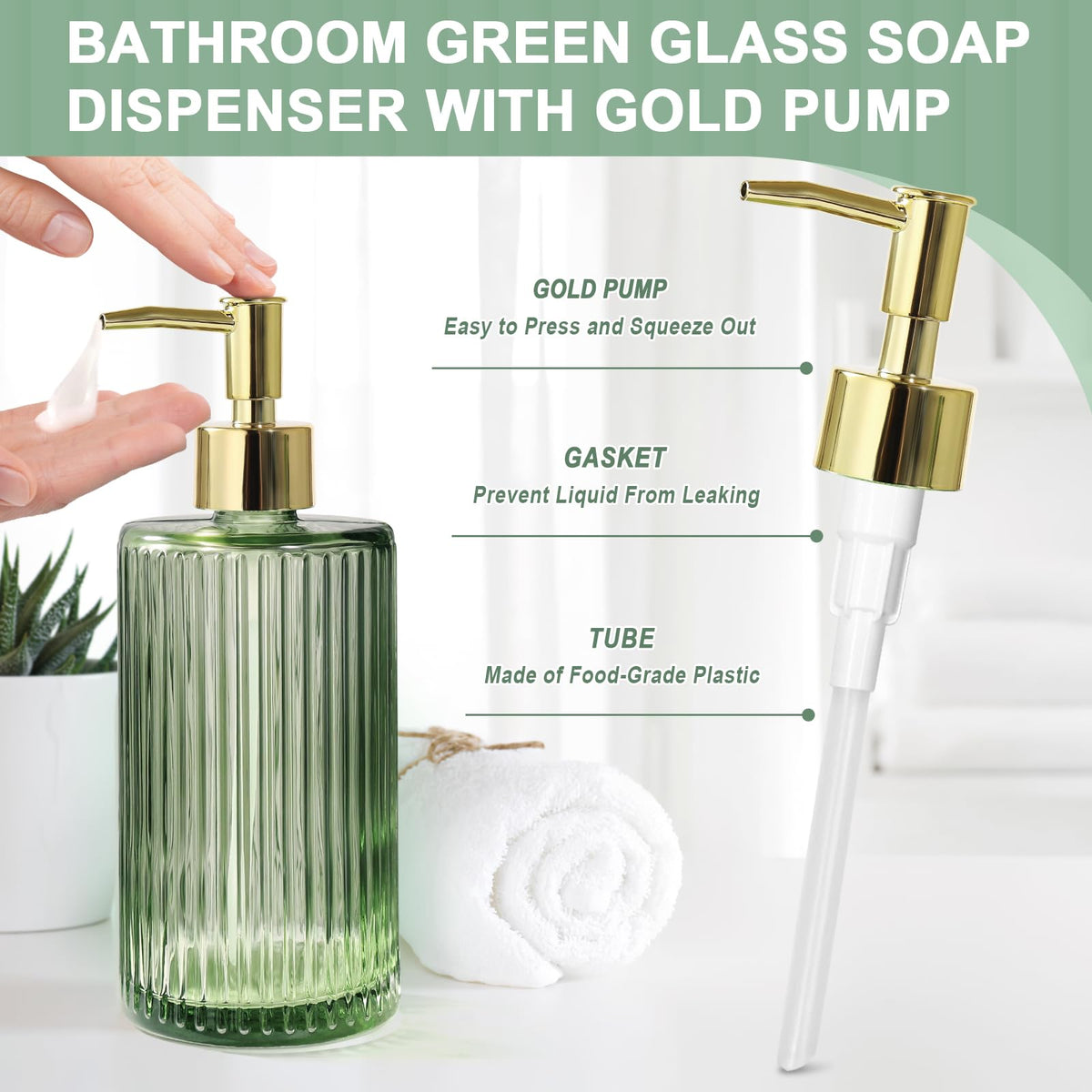 Kasunting Green Glass Qtip Holders protect cotton swabs from dust.
