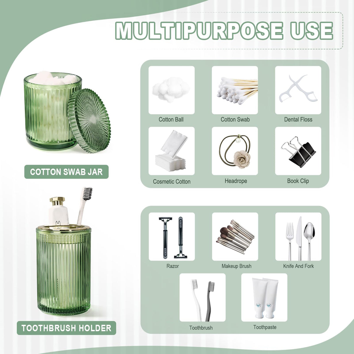 Kasunting Green Glass Set highlights retro ribbed design and warm green hue.