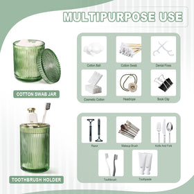 Kasunting Green Glass Set highlights retro ribbed design and warm green hue.