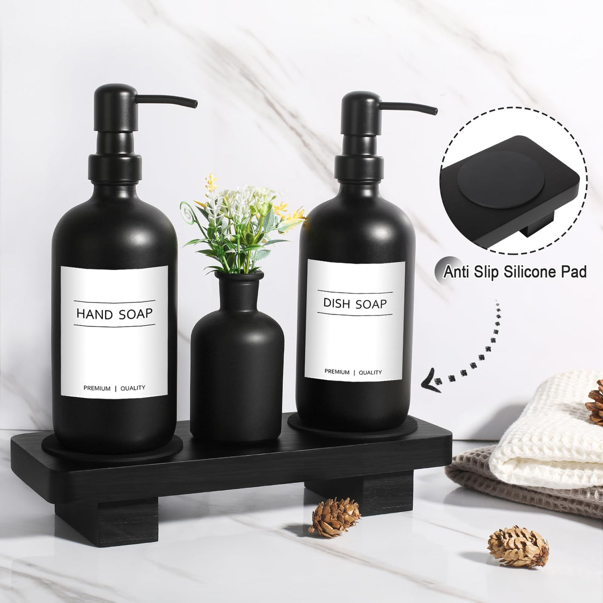 Kasunting wood riser tray keeps countertops clean and dry.