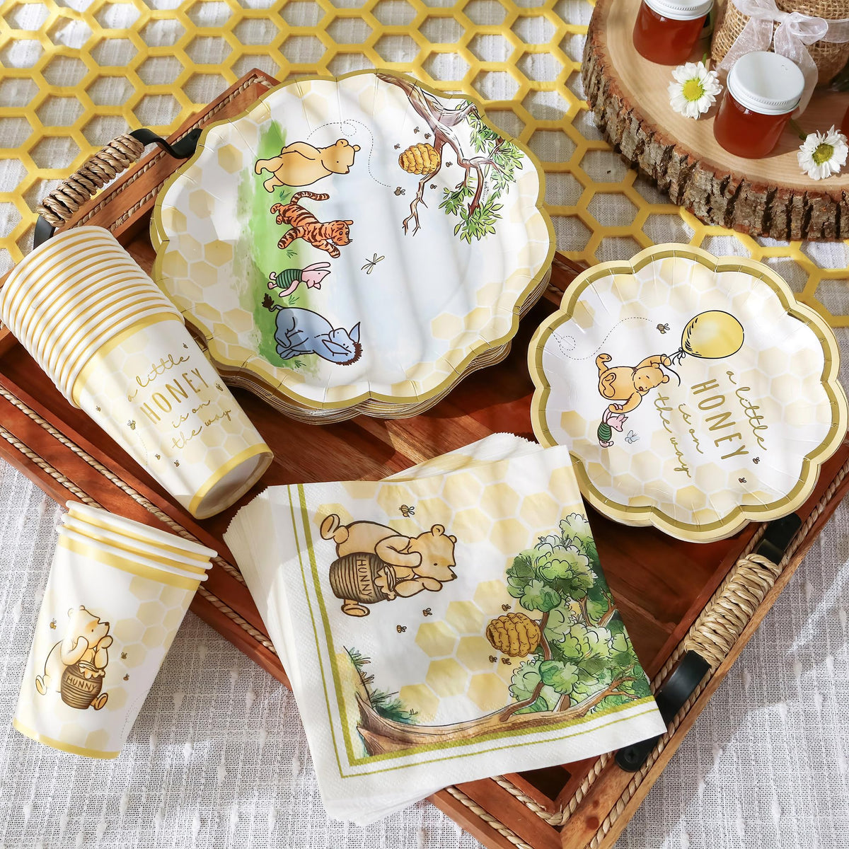 Kate Aspen Honey Bear Winnie napkins add cohesive styling and quick cleanup.