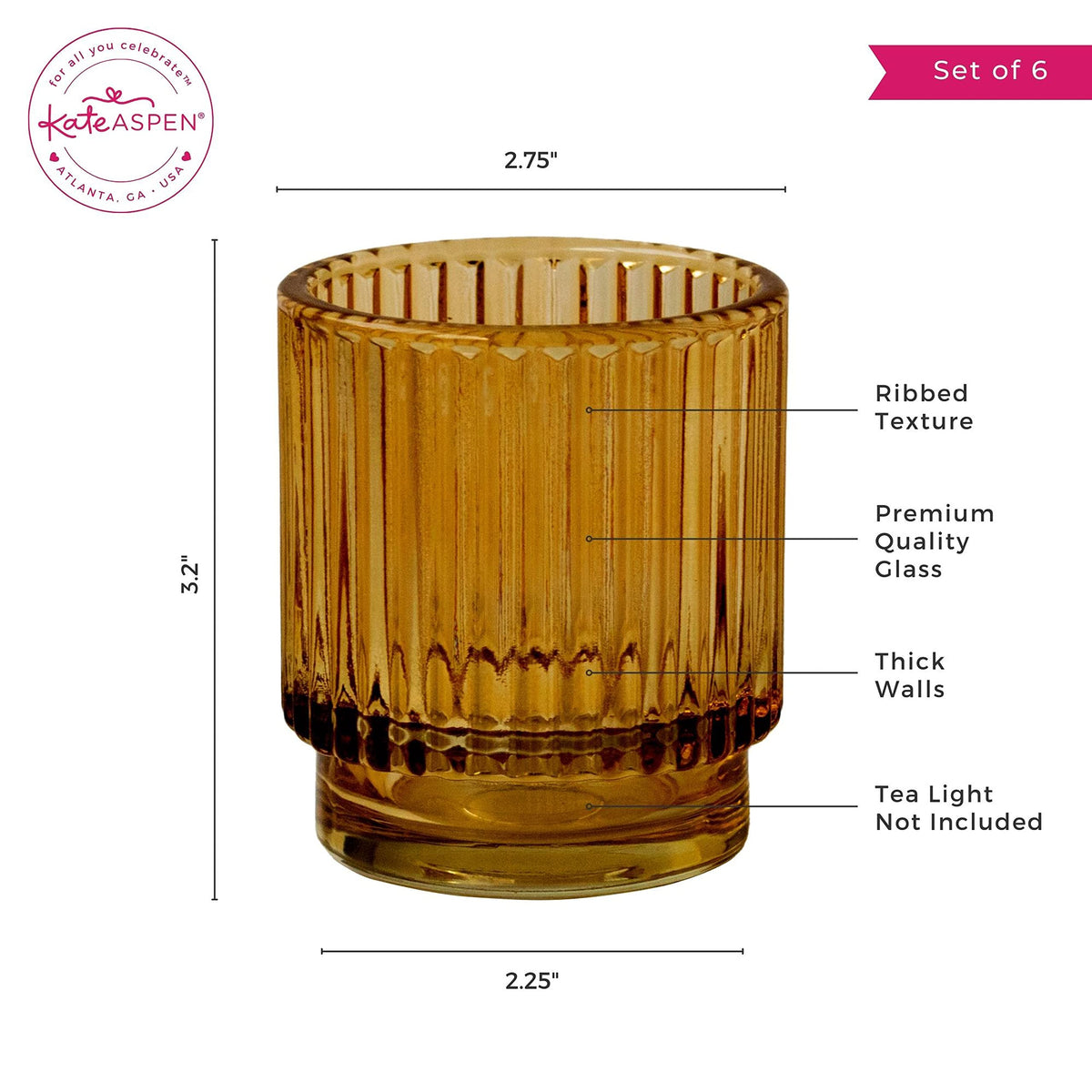 Kate Aspen housewarming gift idea: amber ribbed glass candle holders