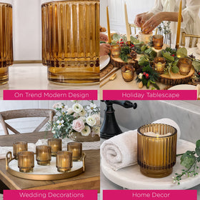 Kate Aspen kitchen shelf decor: amber glass votive holders elevating ambiance